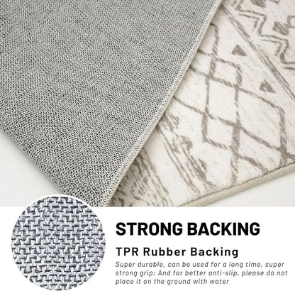 KUTA Round Washable Rug 5Ft Beige Boho Area Rugs for Living Room, Moroccan Foyer Throw Mat Non Slip, Soft Distressed Geometric Entry Circle Low-Pile Carpet for Bedroom Nursery Dorm Decor