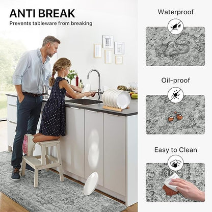 GENIMO Kitchen Mats for Floor 2PCs, Washable Anti Fatigue Mat for Cushioned, 17.3"x59"+17.3"x30", Waterproof Kitchen Rugs, Non Slip Standing Mat Rug for Home, Runner, Sink, Laundry, Vintage Grey