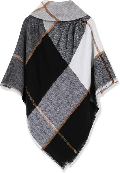 Moss Rose Women's Travel Plaid Shawl Wrap Open Front Poncho Cape for Fall Winter