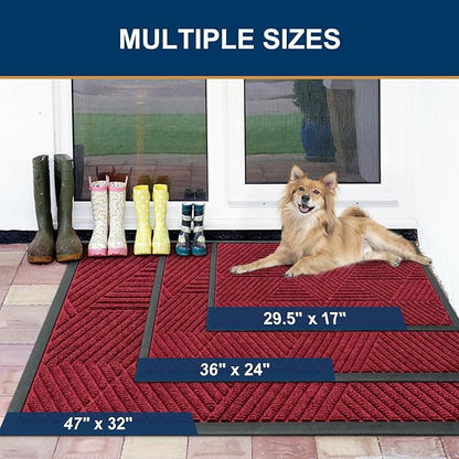 Smiry Front Door Mat Outside Entrance, Heavy Duty Sturdy Natural Rubber Doormat, Trap Dirt and Moisture, Easy Clean Low Profile Mats for Indoor Outdoor Entry, Irregular Triangle (59x24, Wine Red)
