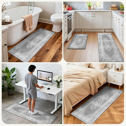 Ileading Anti Fatigue Kitchen Rugs Sets of 2 Cushioned Kitchen Mats for Floor Waterproof Kitchen Mat Set Non Slip Comfort Standing Mat for Kitchen, Office, Sink, Laundry
