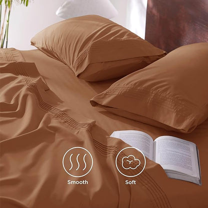 Bedsure Deep Pocket Queen Sheets Set - Fits Mattresses Up to 21 Inches Thick - 4 Piece GentleSoft Bed Sheets, Moisture Wicking, Soft & Cooling Bedsheet & Pillowcases, Easy & Secure Fit, Orange