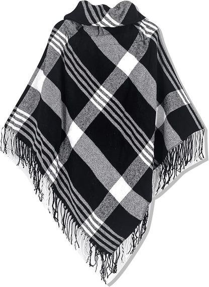 Moss Rose Women's Travel Plaid Shawl Wrap Open Front Poncho Cape for Fall Winter