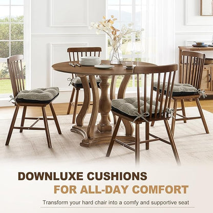 downluxe Indoor Chair Cushions for Dining Chairs, Tufted Overstuffed Textured Foam Kitchen Chair Pads with Ties and Non-Slip Backing, 15.5" x 15.5" x 4", Khaki, 6 Pack