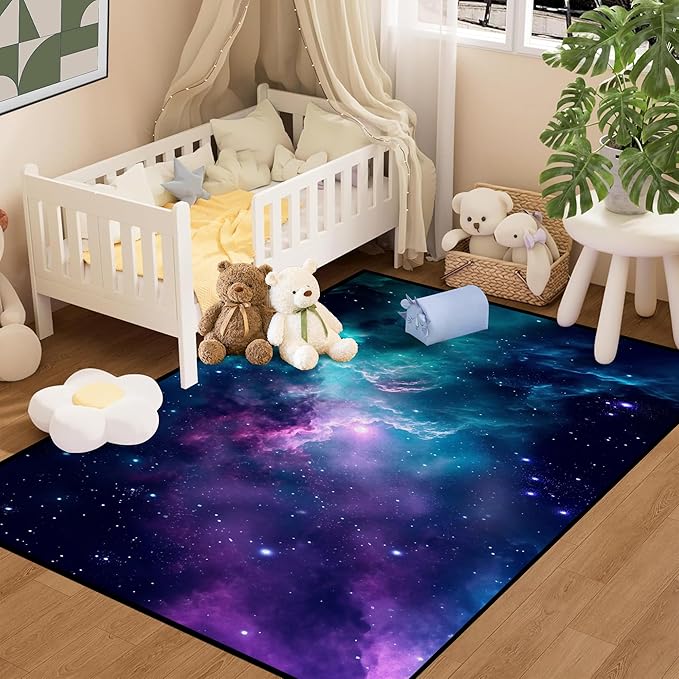 Galaxy Area Rug for Kids Bedroom Living Room Dark Blue Starry Sky Carpets Glitter Outer Space Throw Rugs Floor Mat 59 in x 39 in