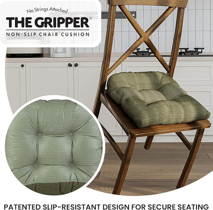 Klear Vu Gripper Overstuffed Universal Non-Slip Dining Chair Cushions for Kitchen Decor or Office Use, U-Shaped Skid-Proof Seat Pad, 17x17 Inches, 2 Count (Pack of 1), Honeycomb Green