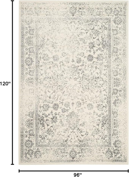 SAFAVIEH Area Rug 8x10 - Adirondack Collection - Large - Ivory & Silver, Distressed Vintage Floral Design, Non-Shedding & Easy to Clean, Ideal for Living Room, Bedroom, Dining Space (ADR109C)
