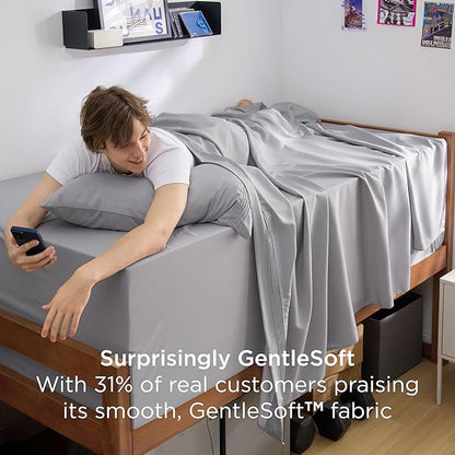 Bedsure Twin XL Sheets Dorm Bedding, GentleSoft Breathable Extra Long Twin Sheets & Pillowcases, Moisture Wicking Cooling, Deep Pocket Fits Mattress Up to 21 Inches Thick, Light Grey