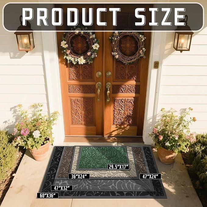 Yimobra Door Mat Outside Entrance 29.5x17, Waterproof Sturdy Outdoor Mats for Front Door, Heavy Duty Non-Slip Doormat for Garage Patio Entryway Indoor, Easy Clean, Brown