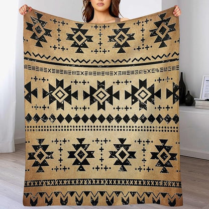 Tribal Aztec Throw Blanket, Southwestern Native Blanket, Vintage Ethnic Abstract Geometric Print Throws Cover for Couch Chair Sofa Bed Outdoor Beach Travel 30"x40"