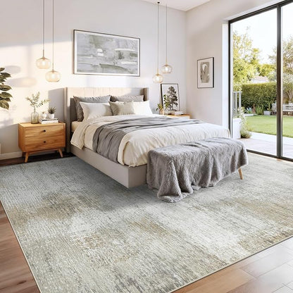 8x10 Area Rugs for Living Room: Washable Modern Abstract Rug Large Soft Non-Slip Rugs Indoor Low-Pile Carpet for Bedroom Dining Room Home Office (Beige, 8'x10')