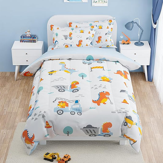SANDJEST Dinosaur Comforter Set Twin Size 68x86in for Kids Boys, Microfiber 3 Pcs Bedding Set Includes 1 Comforter, 1 Pillowcase, 1 Fitted Sheet, Nursery Room Decor