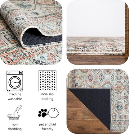 Keen Home Design 10x14 Rug - Machine Washable Area Rug with Non-Slip Backing, Ideal for Living Room, Dining Room, Bedroom - Vintage, Easy Clean, Durable, Low Pile Rug - (9'7" x 14')