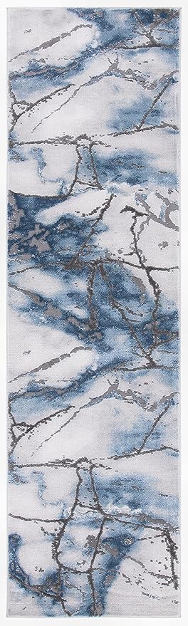 SAFAVIEH Craft Collection Runner Rug - 2'3" x 16', Grey & Blue, Modern Abstract Design, Non-Shedding & Easy Care, Ideal for High Traffic Areas in Living Room, Bedroom (CFT877L)