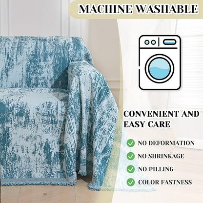 MEETSKY Small Couch Cover Oversized Chair Cover Washable Boho Recliner Slipcover, Pet Friendly Couch Protector with Tassels, Abstract Geometric Design, 71" x 91", Blue