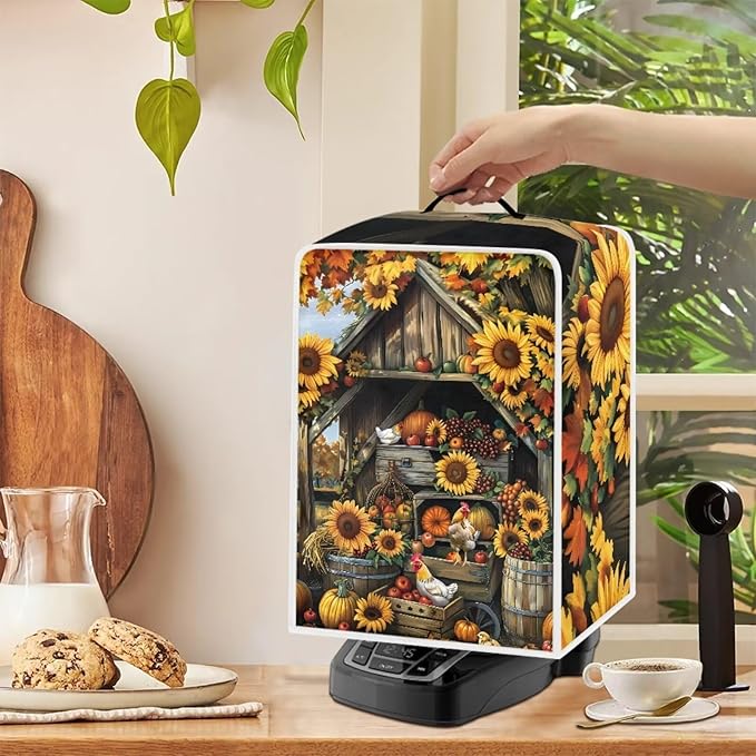 Coffee Maker Cover For Kitchen With Top Handle Waterproof Dust Appliance Cover Suitable For Most Coffee Machine Models Sunflower Chicken Coop Pattern