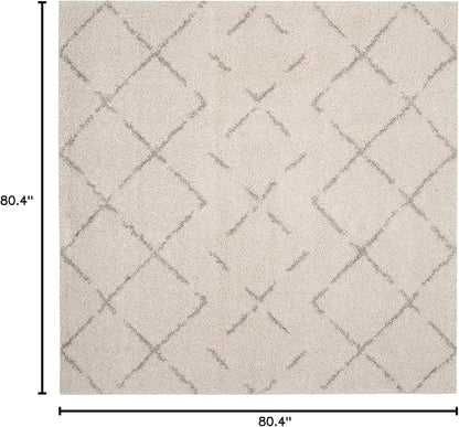 SAFAVIEH Arizona Shag Collection Area Rug - 6'7" Square, Ivory & Beige, Moroccan Boho Design, Non-Shedding & Easy to Clean, Ideal for Living Room, Bedroom, Dining Space (ASG743A)