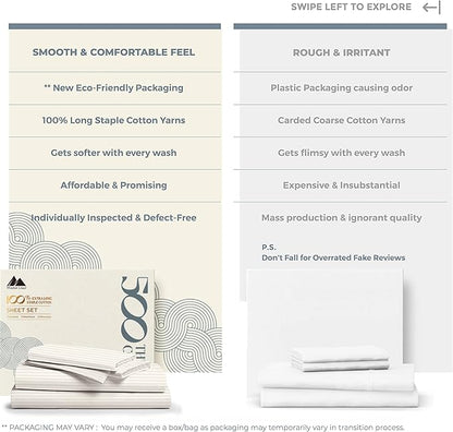 Mayfair Linen 100% Cotton Striped Sheets Twin Size Bed Set - 500 Thread Count Damask Sheets Twin Size 3 PC Set (Beige Stripe), Soft, Cooling, Sateen Hotel-Quality 16" Deep Pocket Cotton Bedsheet