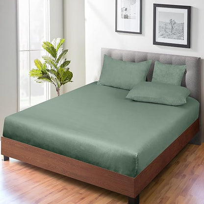 ROYALE LINENS 300 Thread Count 100% Long Staple Combed Cotton Fitted Sheet Twin XL - Super Soft Deep Pocket Bottom Sheet - Fitted Sheets Only - Elastic Sheets (Twin XL, Sage Green)