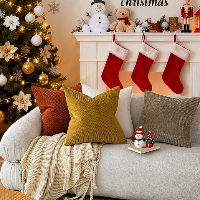 a moment Pack of 2 Decorative Christmas Chenille Throw Pillow Covers with Twill Cushion Covers for Sofa Living Room Couch Bed 12x20 Inch Rust