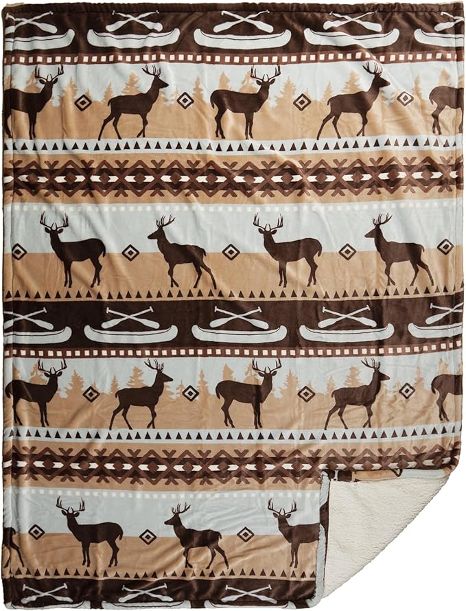CARSTENS, INC. Ultra Premium Super Soft Plush Sherpa Fleece Oversized Throw Blanket 54" x 68", Buck Lake