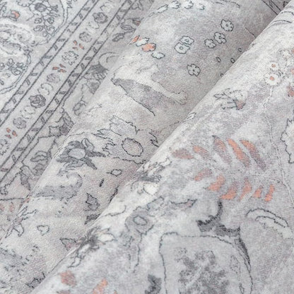 Grey 5x7 Area Rug Washable Vintage Carpet for Living Room Office Soft Retro Floral Low Pile Thin Indoor Rug Non Slip Central Medallion Floor Cover for Bedroom Dining Room