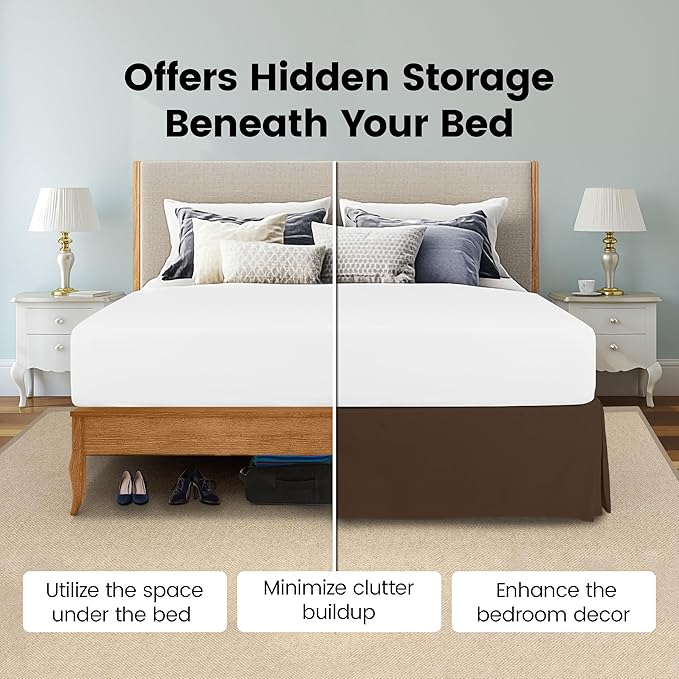 Utopia Bedding Full Bed Skirt - Soft Quadruple Pleated Ruffle - Easy Fit with 16 Inch Tailored Drop - Hotel Quality, Shrinkage and Fade Resistant (Full, Brown)