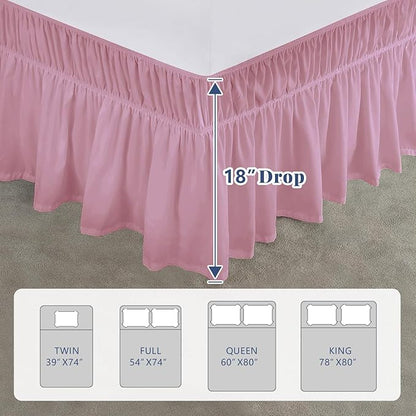 Full Bed Skirt, Elastic Wrap Around Bed Skirt Full Size, Bed Skirts for Adjustable Bed, Easy Fit with 18" Drop Length Tailored Drop Dust Ruffle (Pink)