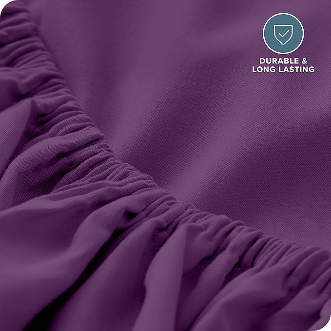 Bare Home Fitted Bottom Sheet Queen Size - Premium 1800 Microfiber - Ultra-Soft Hotel Luxury - Deep Pocket - Durable and Long Lasting - Fitted Sheet (Queen, Plum)