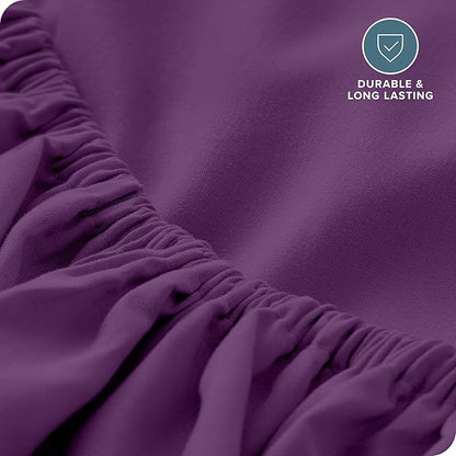 Bare Home Fitted Bottom Sheet King Size - Premium 1800 Microfiber - Ultra-Soft Hotel Luxury - Deep Pocket - Durable and Long Lasting (King, Plum)