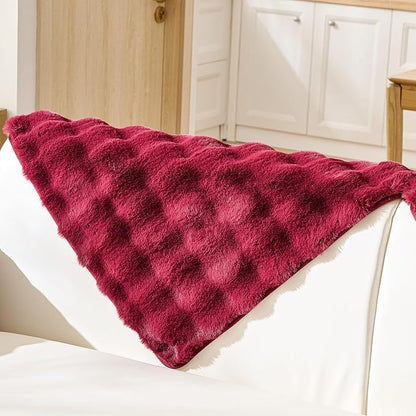 Christmas Faux Fur Armrest Cover Backrest Cover Fuzzy Plush Thick Bubble Sofa Cover Luxury Soft Cozy Couch Cover Anti-Slip Sofa Slipcover Washable Furniture Protector (Wine Red,28"x28")