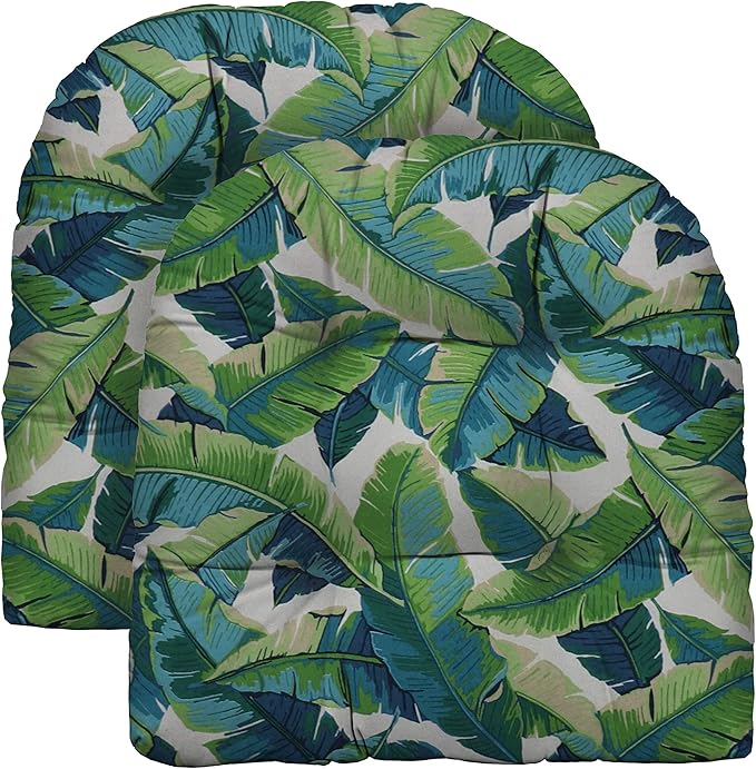 RSH DECOR: Tufted U-Shape Wicker Seat Cushions Set of 2 | 19” x 19” | All-Weather Spun Fabric | Water-Resistant | Outdoor Chair Cushions for Patio Furniture | Balmoral Opal