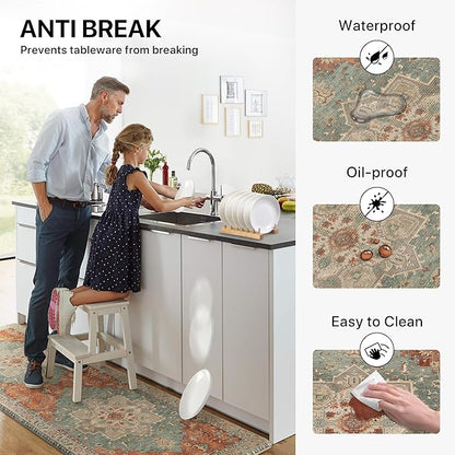 GENIMO Kitchen Mats for Floor 2PCs, Washable Anti Fatigue Mat for Cushioned, 17.3"x59"+17.3"x30", Waterproof Kitchen Rugs, Non Slip Comfort Standing Mat Rug for Home, Sink, Laundry, Multi