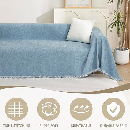 MYSKY HOME Couch Cover Sofa Covers, Sectional Couch Covers for 3 Cushion Couch Sofa, Chenille Sofa Slipcovers, Futon Covers, Machine Washable, Soft Furniture Protector for Kid, 91" x 134", Blue