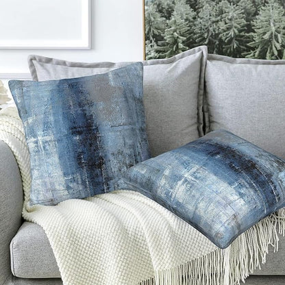 Throw Pillow Cover Case Blue and Grey Abstract Art Pillow Covers 16x16 Inch Set of 2,Soft Decorative Throw Pillow Case for Living Room Bedroom Sofa Couch Cushion Covers