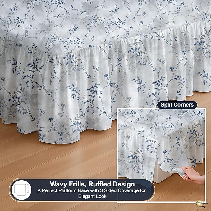Cottington Lane Ruffled Bed Skirt Queen Size with Split Corner, Brushed Microfiber Hotel Quality Dust Ruffle, 15 Inch Drop Gathered Bedskirt, Soft, Stylish, Shrink & Fade Resistant, Neutral Nature