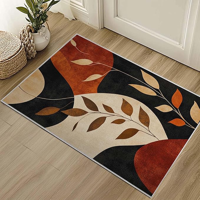 2x3 Entryway Area Rug Black Brown Tan Bathroom Rug Non Slip Machine Washable Low Pile Small Carpet Kitchen Bedroom Door Mat Entrance