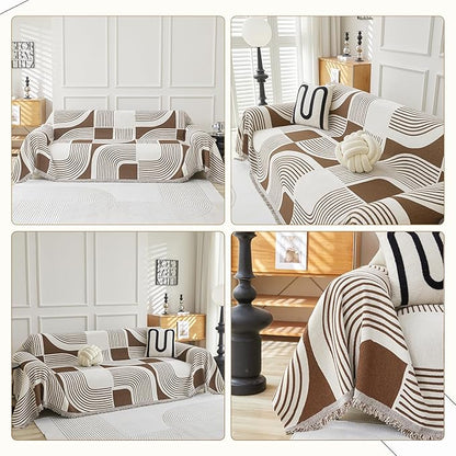 Boho Couch Cover Sofa Covers Washable, Chenille Couch Covers for 3 Cushion Couch Sofa Pet Friendly, Bohemian Sofa Slipcovers for Sectional Sofa, Loveseat, 2 3 4 Seater (71" x 118", Coffee)