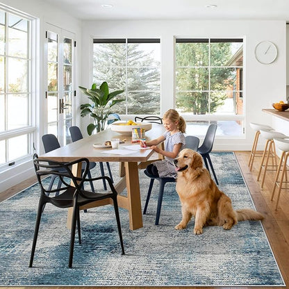 9x12 Area Rugs for Living Room: Washable Modern Abstract Rug Large Soft Non-Slip Rugs Indoor Low-Pile Carpet for Bedroom Dining Room Home Office (Blue, 9'x12')