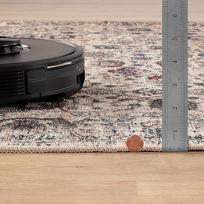 Bloom Rugs Washable Non-Slip 3' x 5' Rug - Light Tan/Blue Traditional Oriental Area Rug for Living Room, Bedroom, Dining Room, and Kitchen - Exact Size: 3' x 5'