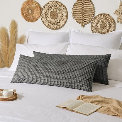 Kevin Textile 20x54 Inch Long Body Lumbar 1 Pack Boho Decorative Throw Pillow Cover Soft Striped Corduroy Rectangle Cushion Case Farmhouse Accent for Living Room Couch Sofa Bed, Dark Grey