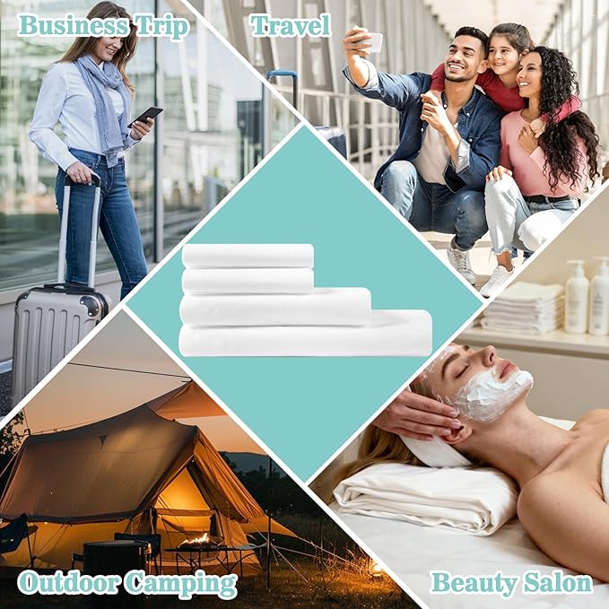 Disposable Bed Sheets for Travel - 4PCS Portable Travel Bedding Set for Hotel, Breathable 1Bed Sheet 1Quilt Cover 2Pillowcover, Disposable Bed Set for Camping, SPA, Business Trip, Cruise Essentials