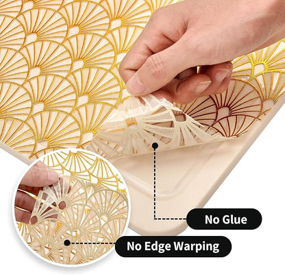 Drawer and Shelf Liner for Kitchen Cabinet: 17 in X 20 Ft Waterproof Shelf Paper Non Adhesive Refrigerator Liners Golden Ginkgo Leaf Easy Liners for Bathroom with Knife Tape Measure