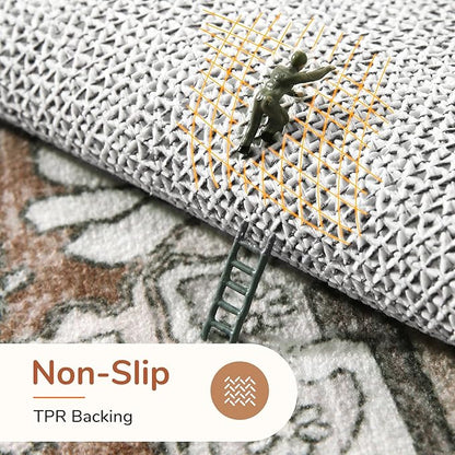 OPPODREAM Thin Area Rugs 4x6, Low-Pile Washable Rugs 4x6 with Non Slip Backing, Faux Cashmere 4 x 6 Throw Carpet, Brown