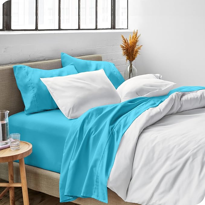 Bare Home Queen Sheet Set - Luxury 1800 Ultra-Soft Microfiber Queen Bed Sheets - Double Brushed - Deep Pockets - Easy Fit - 4 Piece Set - Bedding Sheets & Pillowcases (Queen, Aqua)