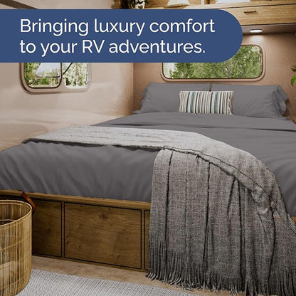 RV Short Queen Sheet Set 60 X 75 - 4 Piece RV Short Queen Bed Sheets - Soft, Breathable & Cooling - Designed for Bunks, Trailers & Camper - Fits 8” to 12" Mattress - Hotel Luxury Bedding - Dark Grey
