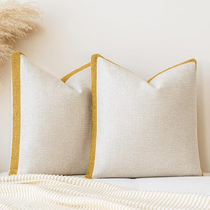 a moment Loop Yarn Linen-Like Pillow Cover Natural Soft Decorative Throw Pillow Case Farmhouse 20x20 Inch, Bohemian Textured Cushion Cover for Sofa Bed, Wrinkle-Resistant Home Decor Mustard Yellow