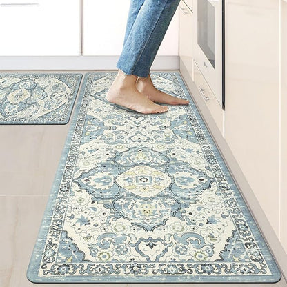 Ileading Anti Fatigue Kitchen Rugs Sets of 2 Cushioned Kitchen Mats for Floor Waterproof Kitchen Mat Set Non Slip Comfort Standing Mat for Kitchen, Office, Sink, Laundry