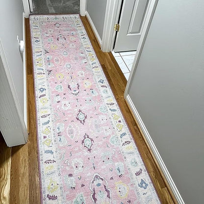 Fame Rugs Pink Modern Oushak Rug 2'6"x13, Vintage Turkish Colorful Oriental Antique Inspired Long Runner Rugs, Luxury Living Room Bedroom (385PB, 2'6" x 13')