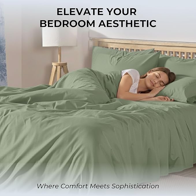 100% Natural Cotton Bed Sheets | 500 TC Single-Ply Sateen Weave Twin Sheets Set | Soft, Breathable, Hypoallergenic Solid 3-Piece Bedding with Deep Pocket Fitted, Flat, Pillowcase | Sage